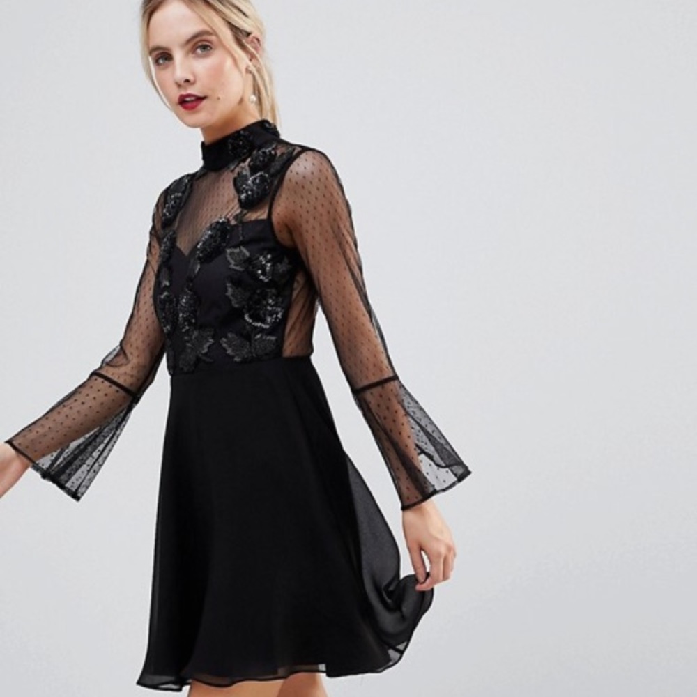 ASOS petite dress with mesh and beaded top